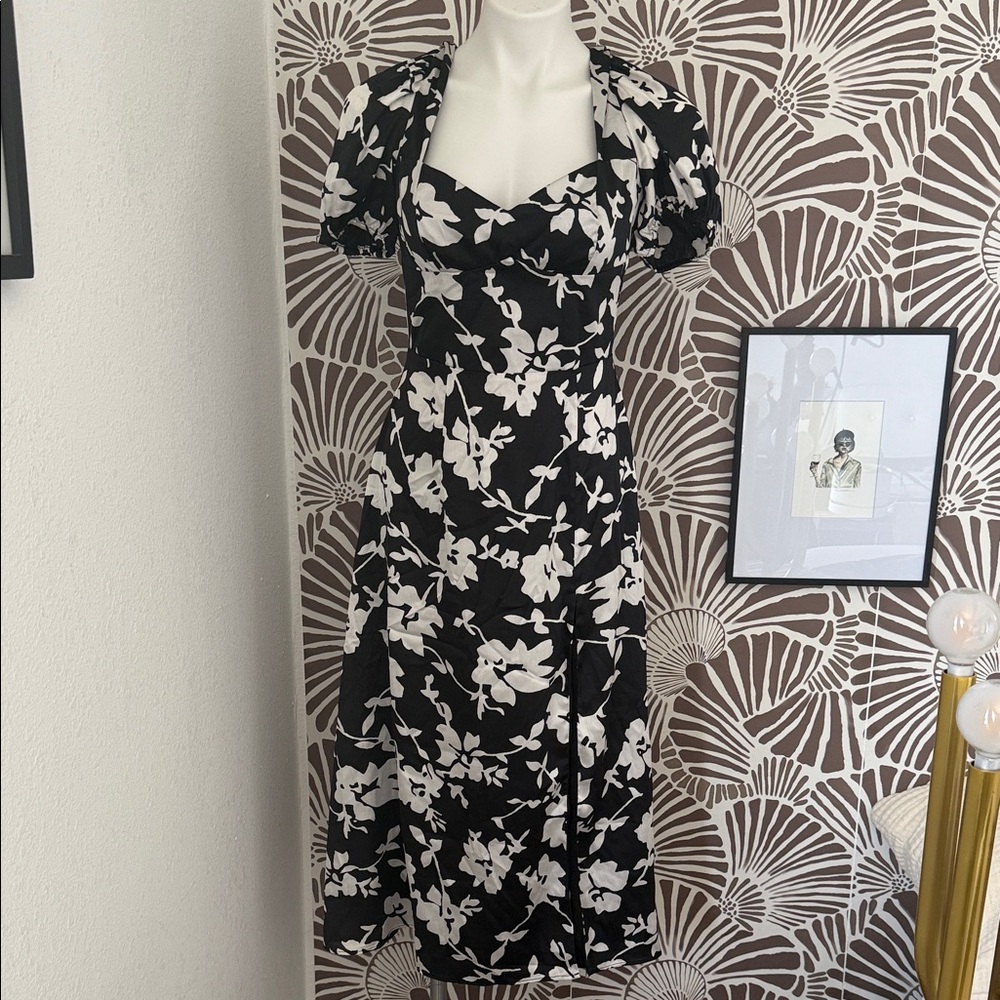 Bardot Black and White Floral Midi Dress